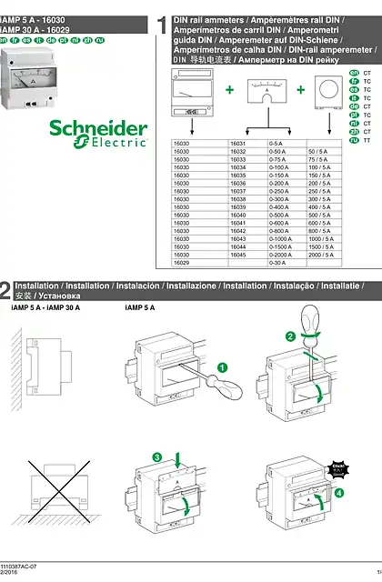 schneider施耐德iAMP analog ammeter - Instruction Sheet